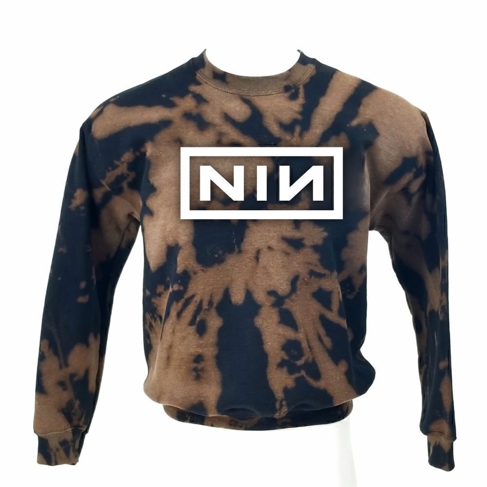 NINE INCH NAILS "NIN" Rock Band Acid Wash Pullover Crewneck Sweatshirt y2k punk